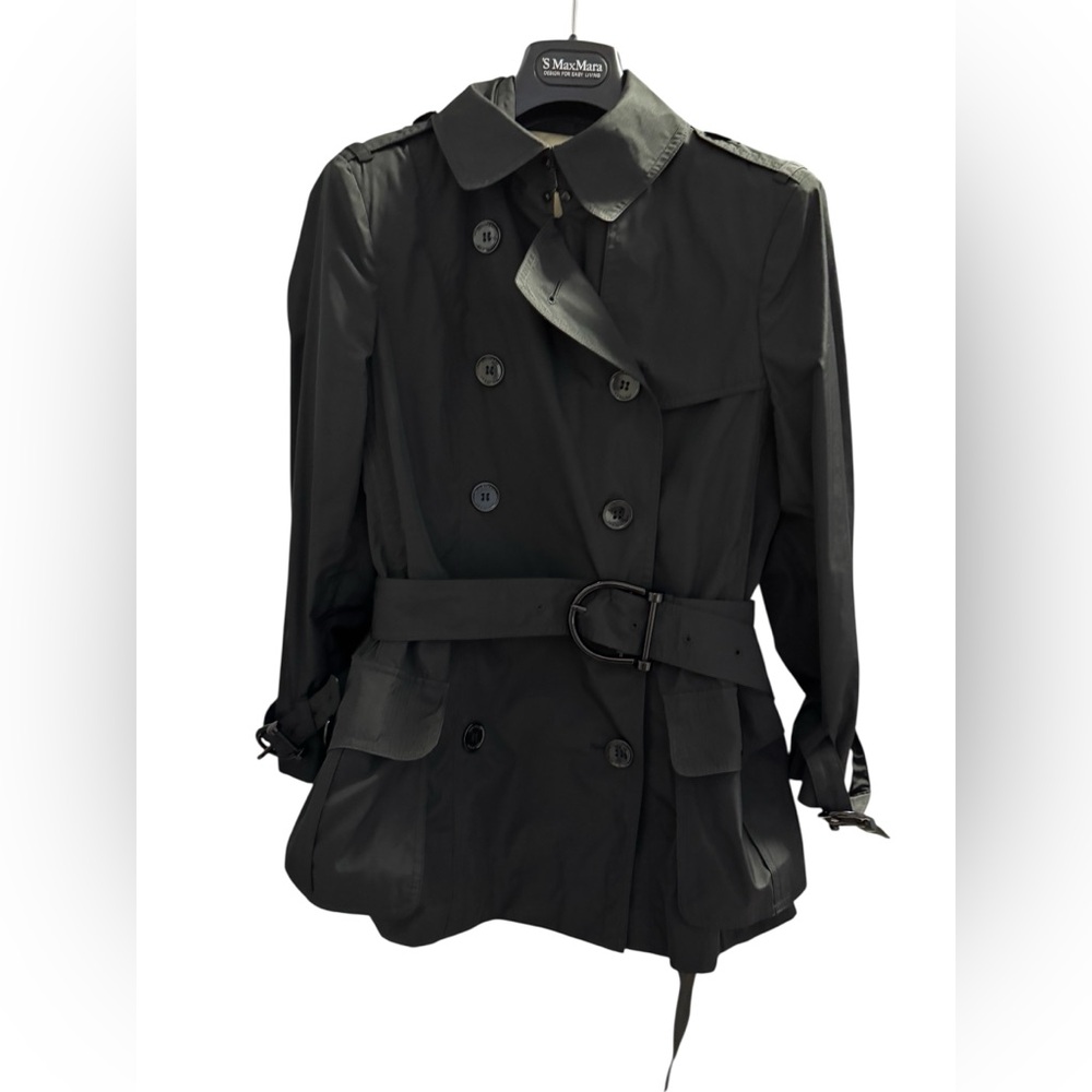 Burberry black short Double-Breasted Trench Coat